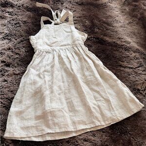 H&M Girls Tan Oatmeal Linen Sundress with Gathered Waist